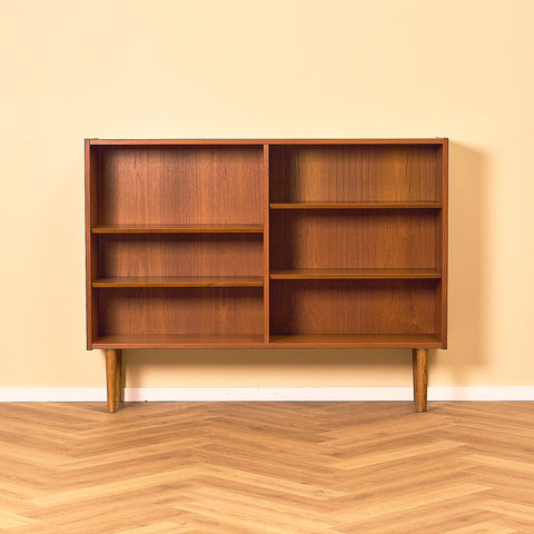 Low Danish Teak Bookshelf, Wide Model