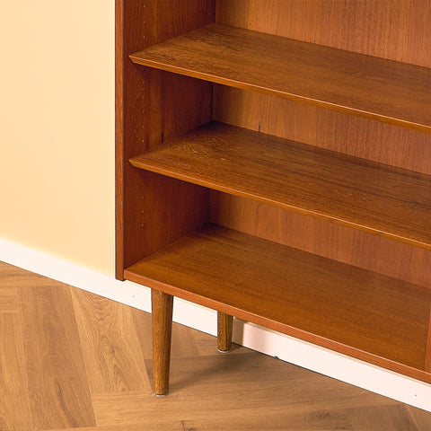 Low Danish Teak Bookshelf, Wide Model