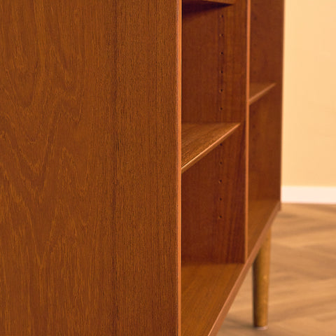 Low Danish Teak Bookshelf, Wide Model