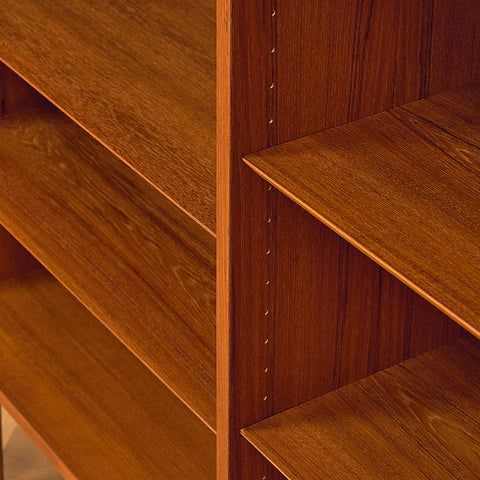 Low Danish Teak Bookshelf, Wide Model