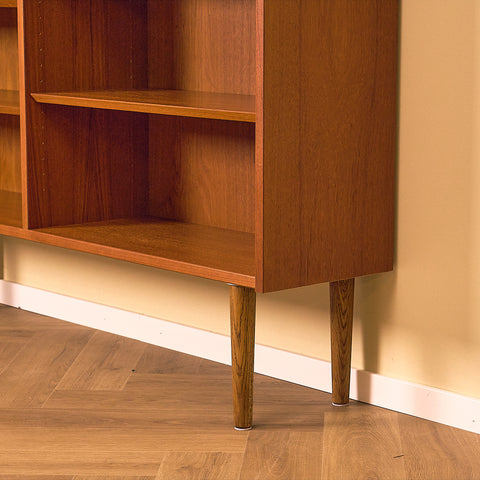 Low Danish Teak Bookshelf, Wide Model