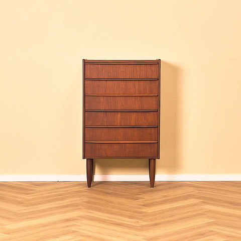 Danish Dark Teak Chest of Drawers with Walnut Legs