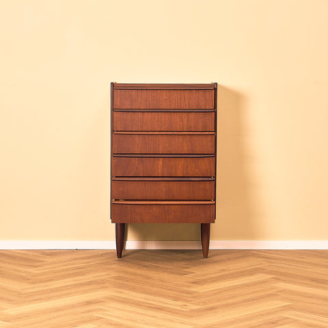 Danish Dark Teak Chest of Drawers with Walnut Legs