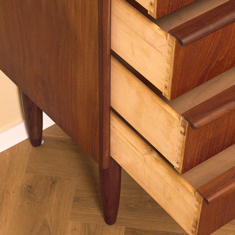 Danish Dark Teak Chest of Drawers with Walnut Legs