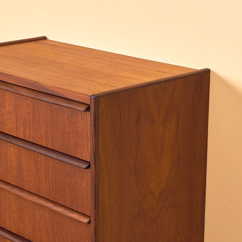 Danish Dark Teak Chest of Drawers with Walnut Legs