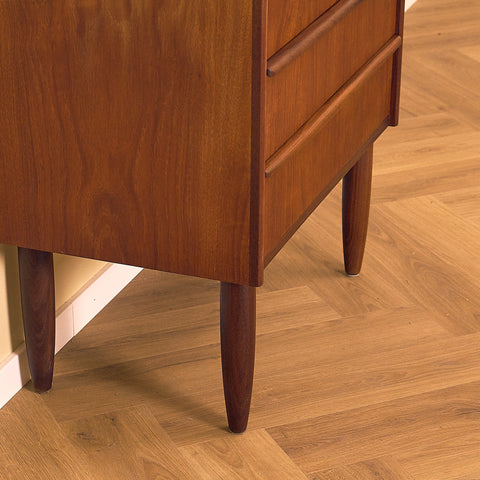 Danish Dark Teak Chest of Drawers with Walnut Legs