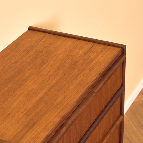 Danish Dark Teak Chest of Drawers with Walnut Legs