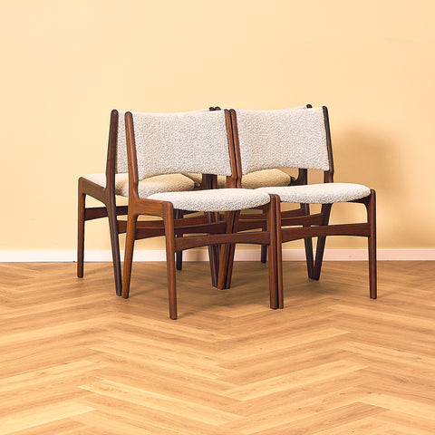 Erik Buch Model 89 Dining Chair in Walnut and Bouclé, full set of 4
