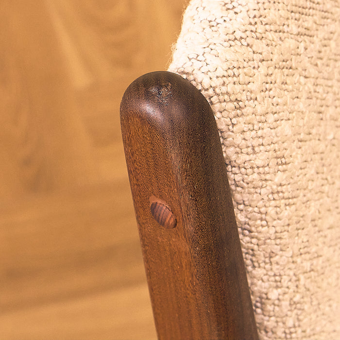 Erik Buch Model 89 Dining Chair in Walnut and Bouclé, small chips on the top of the back post