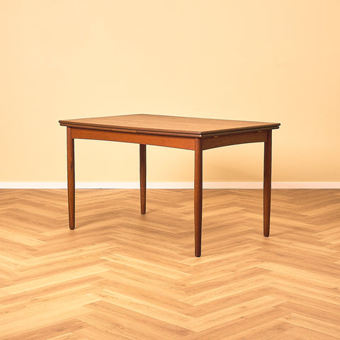 Danish Dark Teak Draw-Leaf Dining Table, three-quarter view