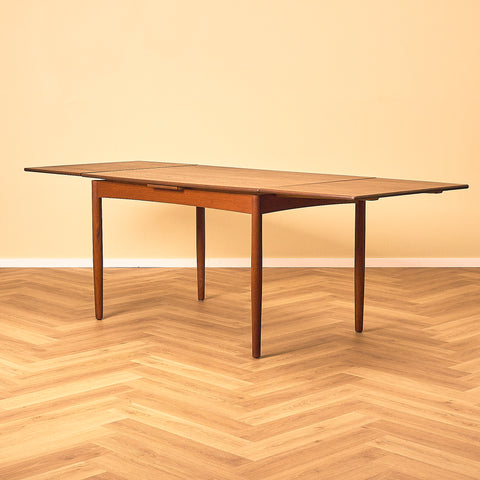 Danish Dark Teak Draw-Leaf Dining Table, extended with 2 leaves
