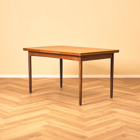 Danish Teak and Walnut Extendable Dining Table, three-quarter view