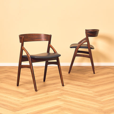 Danish dining chairs in teak and Santos rosewood by Dyrlund