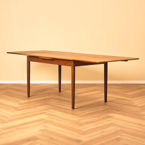 Mid-Century Danish Teak and Walnut Dining Table, extended with 2 leaves