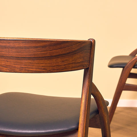 Danish dining chairs in teak and Santos rosewood by Dyrlund