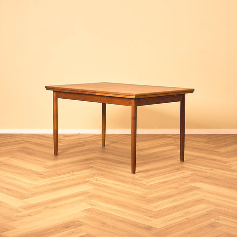 Danish Teak Dining Table with Pull-Out Leaves, three-quarter view