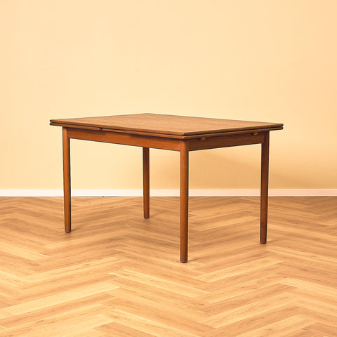Danish Teak Extendable Dining Table with Lipped Edge, three-quarter view