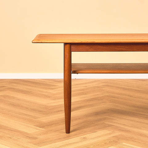 Danish Teak Coffee Table with Lower Shelf, side profile