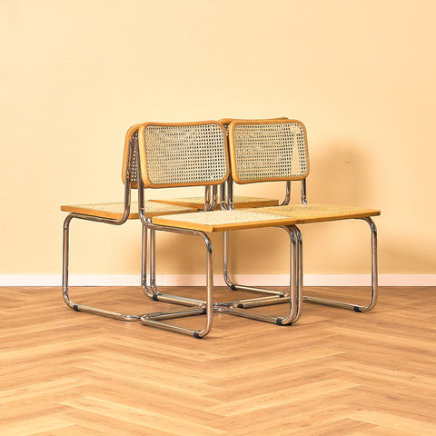 Italian set of 4 dining chairs in beech by Marcel Breuer