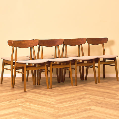 Danish set of 7 dining chairs in teak and beech, model Møsbol, by Findahl Møbelfabrik