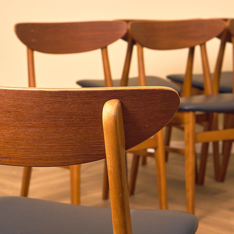 Danish set of 6 dining chairs in teak and beech, model 210, by Farstrup