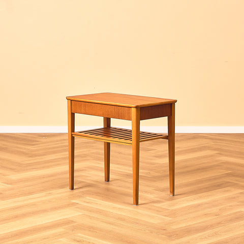 Swedish bedside table in beech and teak by Svensk Möbelindustri