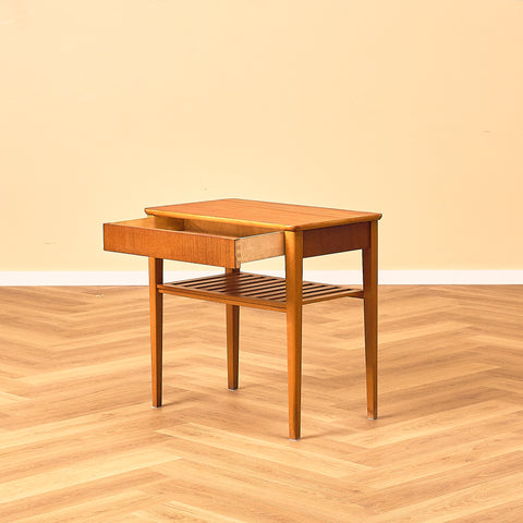 Swedish bedside table in beech and teak by Svensk Möbelindustri