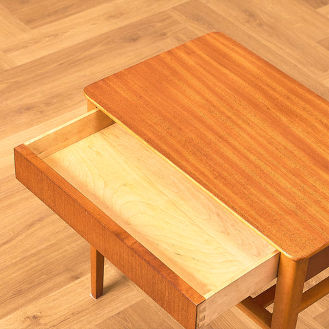 Swedish bedside table in beech and teak by Svensk Möbelindustri