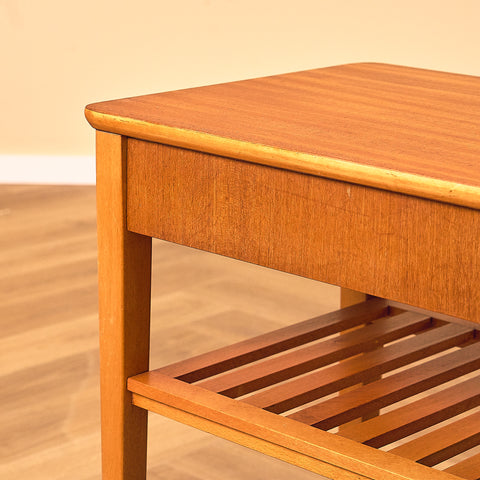 Swedish bedside table in beech and teak by Svensk Möbelindustri