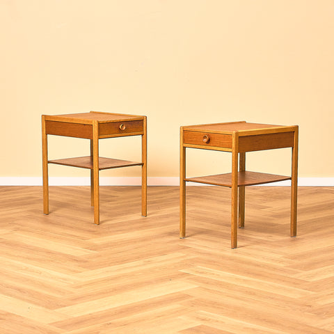 Swedish bedside tables in teak and oak