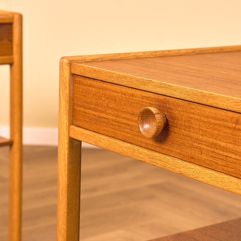 Swedish bedside tables in teak and oak