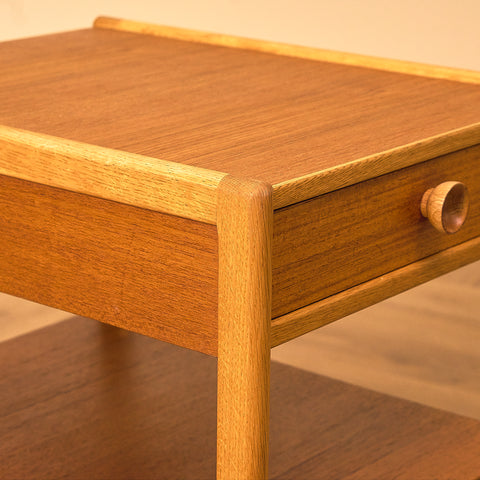 Swedish bedside tables in teak and oak