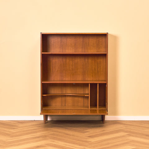 Teak Bookshelf with Drop-front Cabinet