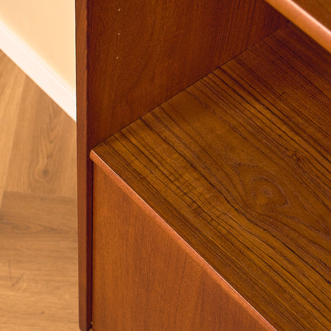 Teak Bookshelf with Drop-front Cabinet