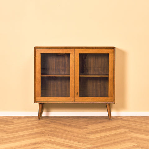 Walnut Bookshelf with Glass Doors