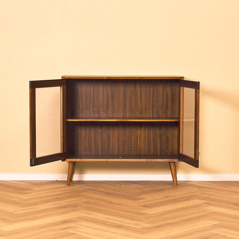 Walnut Bookshelf with Glass Doors