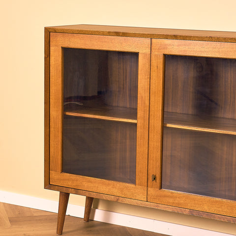 Walnut Bookshelf with Glass Doors