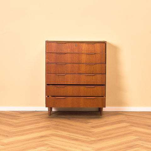 Tall Danish Teak Chest of Drawers with Sculpted Pulls