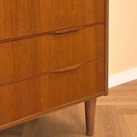 Tall Danish Teak Chest of Drawers with Sculpted Pulls