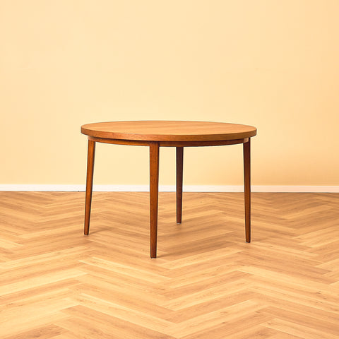 Round Danish Teak Dining Table with Extra Leaf