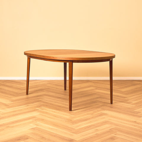 Round Danish Teak Dining Table with Extra Leaf