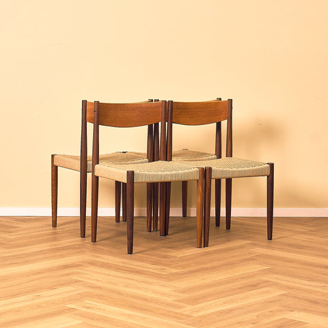 Danish dining chairs in teak and walnut by Poul Volther for Frem Røjle
