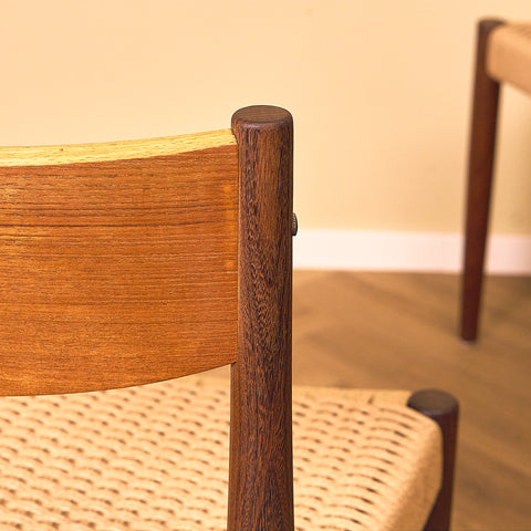 Danish dining chairs in teak and walnut by Poul Volther for Frem Røjle