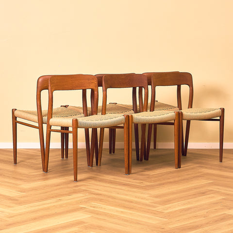 Danish dining chairs in solid teak by Niels Otto Møller for J.L. Møllers, model 75