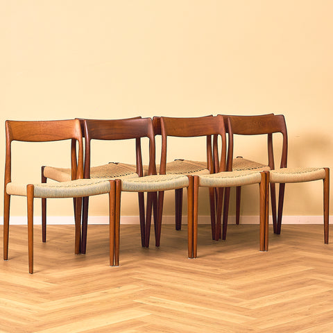 Danish dining chairs 'model 77' in teak by Niels Otto Møller for J.L. Møllers Møbelfabrik