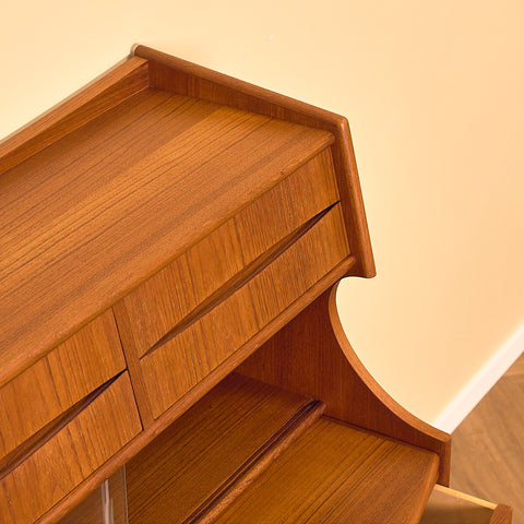 G. Falsig Teak Secretary Writing Desk with Glass Doors
