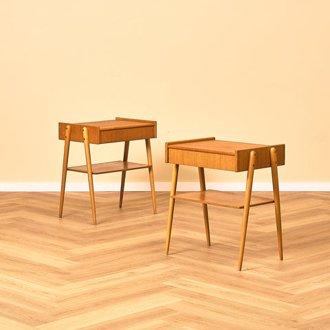 Swedish bedside tables in teak and beech by Carlström & Co Möbelfabrik
