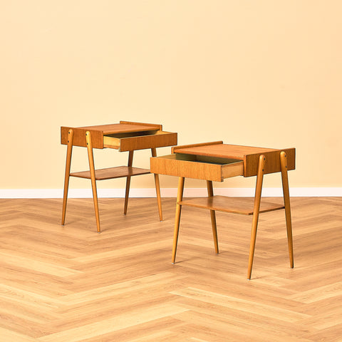 Swedish bedside tables in teak and beech by Carlström & Co Möbelfabrik