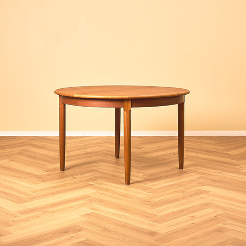 Round Danish Teak Dining Table with Two Leaves