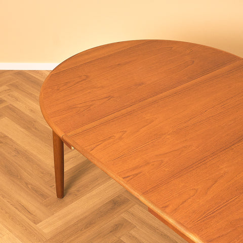 Round Danish Teak Dining Table with Two Leaves